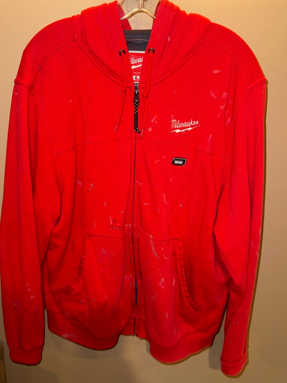Milwaukee Men's Red Full-Zip Heated Work Jacket with Authetic Paint Spatter